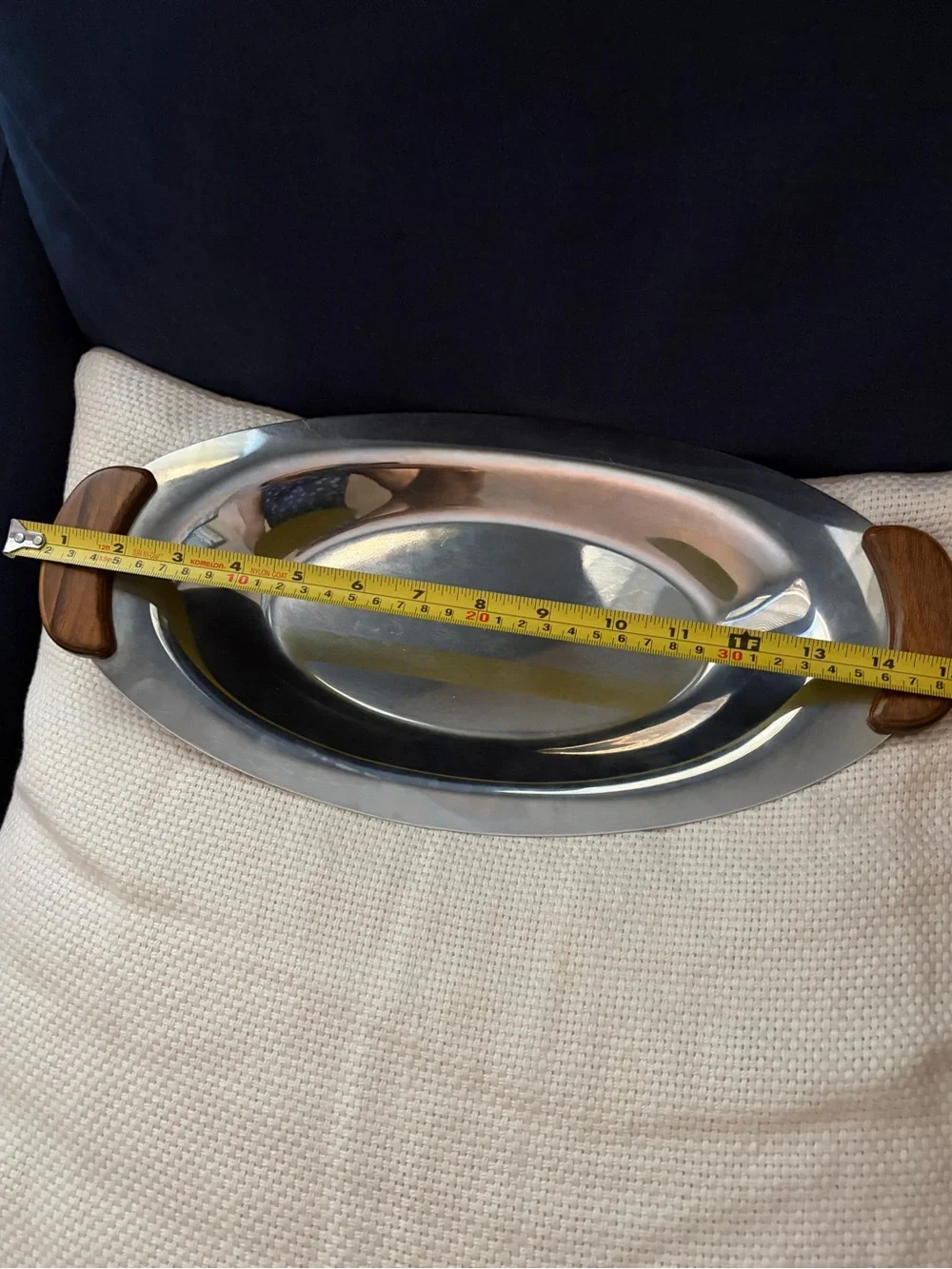 Stainless Steel Serving Platter with Wood Handles
